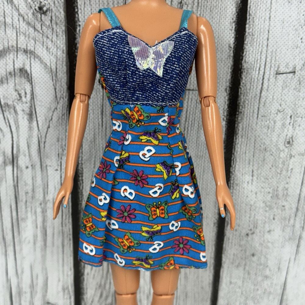 Barbie Butterfly Art Fashions Dress 1998 Mattel Blue Floral Dress